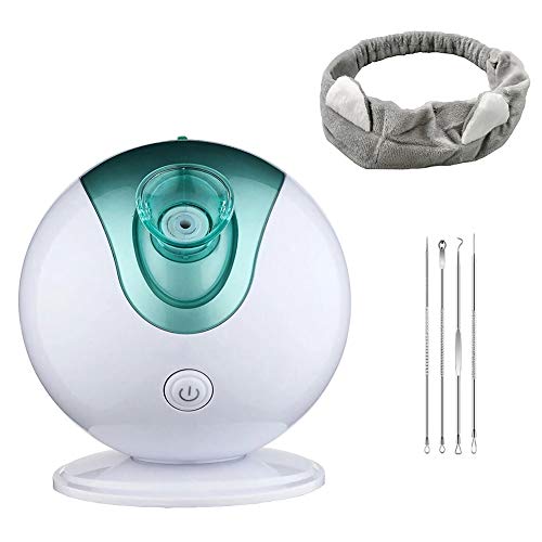 YIVIYAR 4 in 1 Nano Ionic Facial Steamer, Warm Mist Face Humidifier, Sauna Home SPA Quality Facial Steamer for Women with Free 4 Pieces Blackhead Remover Kit and Hair Band(Magic Ball, Green)