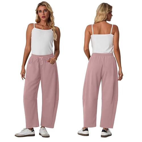 Lepunuo Barrel Sweatpants Women Casual Baggy Elastic Waisted Pants Wide Leg Gym Trousers with Pockets