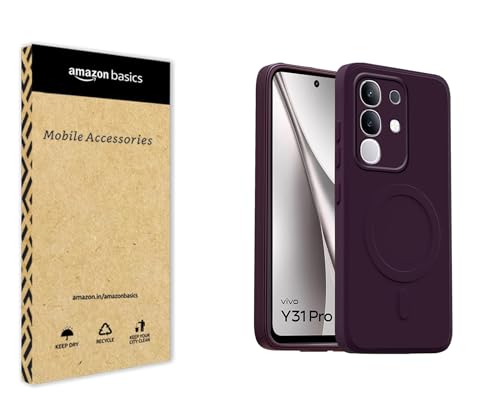 Image of amazon basics Back Cover for Vivo Y31 Pro 5G Soft Matte Silicone Mag-Safe Design (Mag-Safe Not Support) Camera Protection | Slim Fit Bumper Cover (Purple)