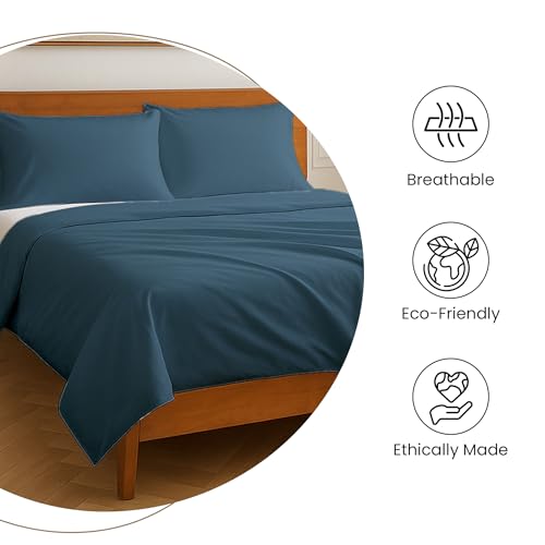 Image of LANE LINEN 400TC Super King Size Bedsheet with 2 Pillow Cases | 100% Cotton 3 Pc Bedding Set (2.74 M x 2.74 M) | Breathable & Wrinkle-Free | Sustainable & Eco Friendly Bedding Set (Denim)