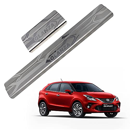 Image of GFX Car Door Sill Guard - Stainless Steel, Protects Painted Edges from Scuffs or Scratches Compatible with Glanza Set of 4Pcs (After-Market) Model - 2019 Onwards