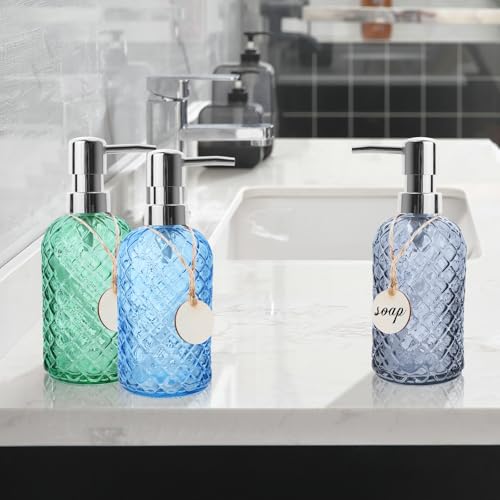 3 Stück Seifenspender Glas, 400ml Seifenspender Bad mit Pumpe, Nachfüllbar Pumpspender Soap Dispenser Spülmittelspender für Küche Badezimmer Waschküchem, für Seife Lotion Shampoo Handseife – Bild 5