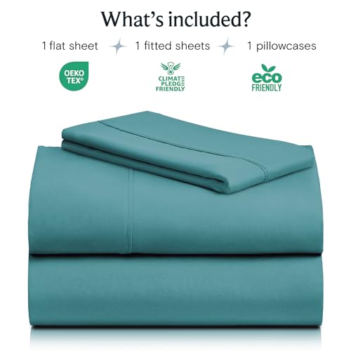Image of LuxClub 3 PC Sheet Twin Size Sheet Set Bed Sheets Deep Pockets 18 inch Eco Friendly Wrinkle Free-Kids-Fitted Sheets Machine Washable Hotel Bedding Silky Soft - Teal Twin