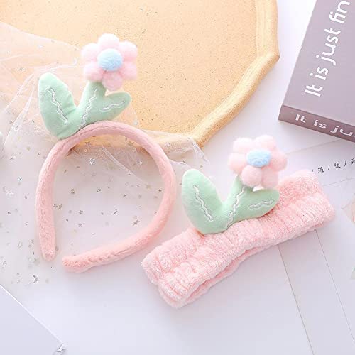 2Packs Pink Hair Band & Head Wrap & Head Wrap,Lovely Flower Hair Headband To Wash Face Soft Fleece Makeup Cosmetic Shower Elastic Hairlace Headband For Girls Women #TOP1