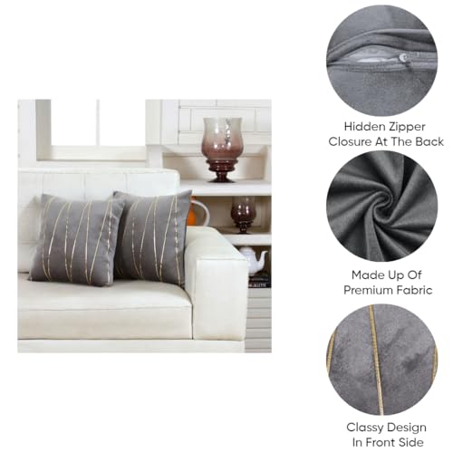 Image of Amazon Brand - Umi Gold Leather Striped Pack of 2 Throw Pillow Covers Velvet Decorative Cushion Covers Cases for Sofa Bedroom Livingroom Car 22 x 22 in Grey Color