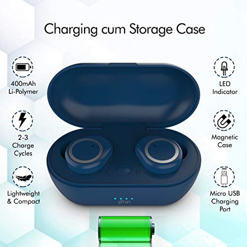 Image of PTron Bassbuds in-Ear True Wireless Bluetooth 5.0 Headphones with Hi-Fi Deep Bass, 20Hrs Playtime with Case, Ergonomic Sweatproof Earbuds, Noise Isolation, Voice Assistance & Built-in Mic - (Blue)