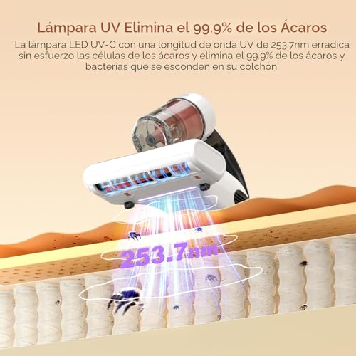 Miniatura 4 de Jigoo Aspiradora De Ácaros Con Sensor De Ácaros Y Pantalla Led Inteligente, Aspiradora Antiácaros Para Colchones Con Luz Uv, Combate Las Chinches, Elimina El 99,9 De Los Alérgenos, Especial Alergias