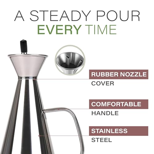 Olietta Olive Oil Dispenser Bottle Stainless Steel Non Drip Leak Proof No Mess Vinegar Pourer & Kitchen Drizzler 17 oz 500ML 0.5 Litre Great for Pouring & Drizzling Easy to Clean & Leakproof