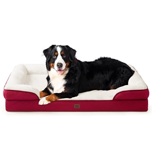 Image of EHEYCIGA Orthopedic Dog Beds for Extra Large Dogs, Waterproof Memory Foam XXL Dog Bed with Sides, Non-Slip Bottom and Egg-Crate Foam Big Pet Couch Bed with Washable Removable Cover,Red
