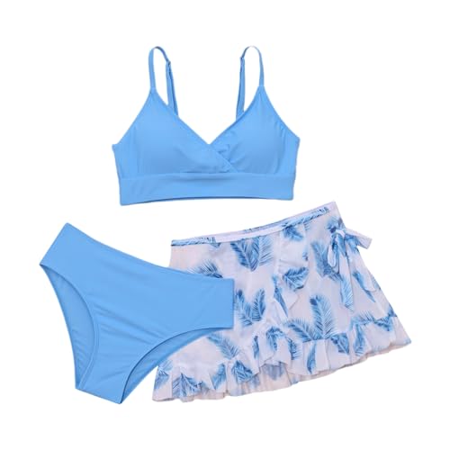 Kids Girls 3 Pcs Bikini Sets Spaghetti Straps Bra Brief with Swimskirts Bathing Suits
