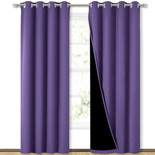Image of NICETOWN Full Shading Curtains 90 inch Long 2 Panels Set for Windows, Super Heavy-Duty Black Lined Blackout Curtains for Bedroom, Privacy Assured Window Treatment (Lilac Purple, Pack of 2, 52 inch W)