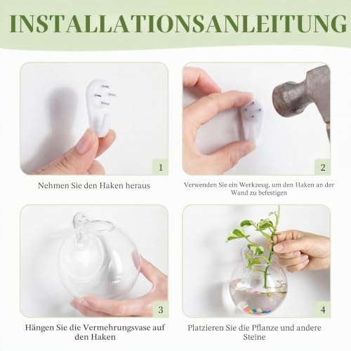 Glasseam Hängende Blumenkästen aus Glas, 4 Stück, kugelförmig, Blumentöpfe, Terrarium, Behälter, Vase, mit bunten Steinen… – Ansicht 3