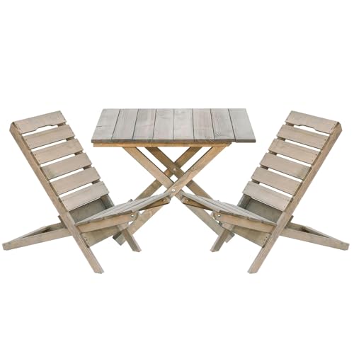 ITA Gartenmöbel Set 1x Gartentisch + 2X Gartenstühle - 2er Sitzgruppe für Garten, Balkon, Terrasse - Platzsparend Klappbar, Wetterfest, Naturholz, Kompakt, Made in EU