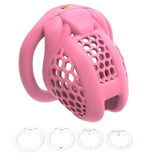 Men's honeycomb built-in small locking security cage, ventilated and breathable, with four fixed flat rings (Pink, NANO)