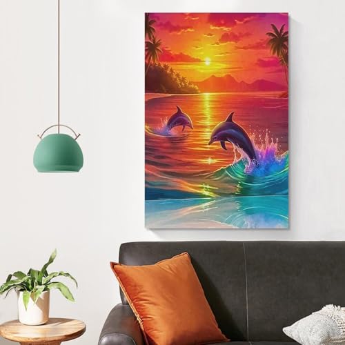 Peinture dauphin sur toile grand format pour decoration murale salon 60x90cm