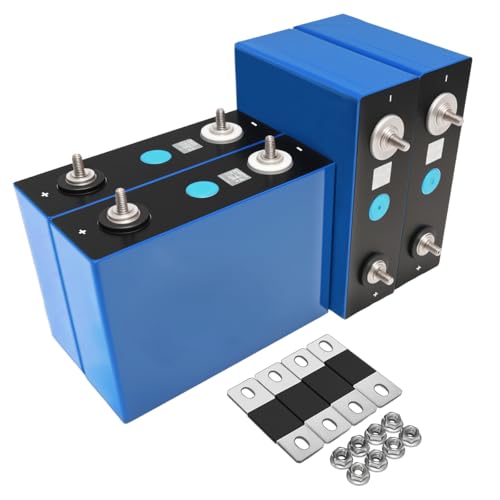 LiFePO4 Cell 3.2V 100Ah 4 Pack Lithium Battery Cells with M6 Studs, Includes Busbars and M6 Nuts, A+ Grade 4000-15000 Life Cycles, 10+Year LifeSpan, Deep Cycle Rechargeable