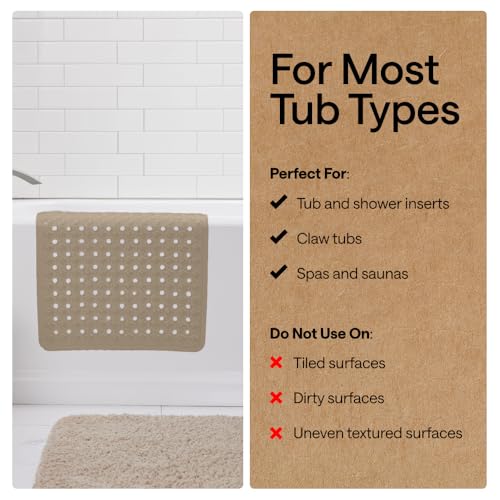 Image of GORILLA GRIP Patented Bath Tub Shower Mat, Machine Washable Bathtub Floor Liner Mats, Suction Cups and Drain Holes to Keep Tubs Clean, Soft on Feet, Bathroom Essentials, 35x16 Inch, Beige