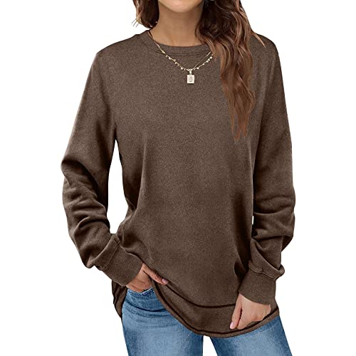 PBNBP Women's Cute Oversized Tunic Tops Long Sleeve Solid Color Blouses Pullover Curved-Hem Crewneck Loose Fit Sweatshirts2