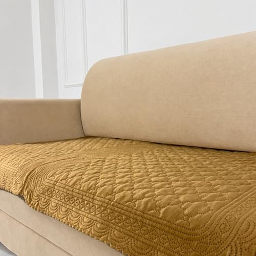 Image of Homerz Premium Petal Charm Sofa Cover | Embossed Floral Pattern | Soft Touch, Anti-Dust & Easy Wash Fabric Cloth, Washable and Durable (Mustard, 7(3+2+2) Seater, Only Seat Cover)