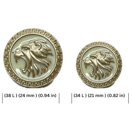 Image of Abs Golden 3D Lion Head Shank Button Embedded Enameled Lucite Round Abs Button for Blazer Suits Coat Bandhgala DIY Art & Crafts (Pack of 16 (8 Big + 8 Small), Off-White Lucite)