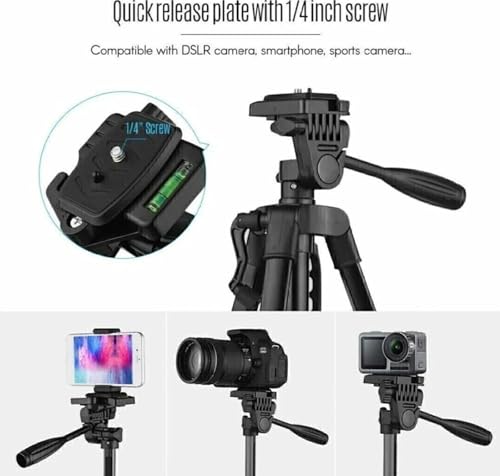 Image of Aluminum Tripod (55-Inch), with Mic, Shutter Button & All Mobile Holder Tripod Kit (Black, Supports Up to 5 kg)