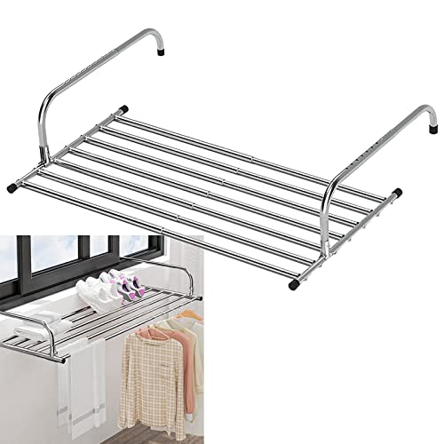 whalebee Tendedero De Balcón Extensible Secadora De Balcón Plegable Acero Inoxidable Tendal para Interior Y Exterior Multifuncional para Barandillas Ventanas Calefactores - Clothes Drying Racks