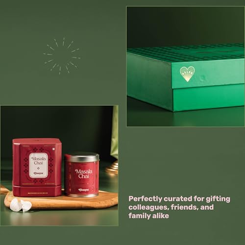 Image of Chaayos Divine Diwali Gift Box | Diwali gift Hamper with that includes Chai tin (Masala chai & Adrak Elaichi), 2 Ceramic Kulhads (Pink & Green), Set of 2 Diyas, Diwali Playing Cards, Gur Para for Family & Friends | Premium Diwali Gift Set