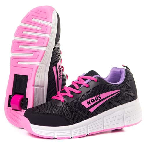 WOHS Turnschuhe mit automatisch einziehbaren Rollen. Schwarz/rosa. Größe 35