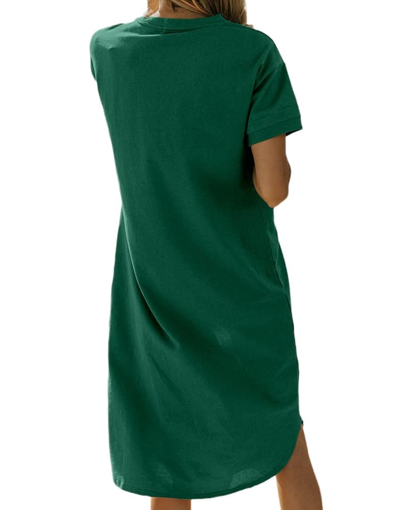 Imily Bela Robe t-shirt pour femme - En coton - Manches courtes - Col rond - Mini robe décontractée avec poches.