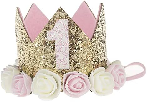 Princess Crown,Baby Crown Tiara Crystal Hat Gold Flower Design Kids First Birthday Gift