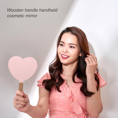 Espejo de maquillaje portátil con mango de madera miniatura 5