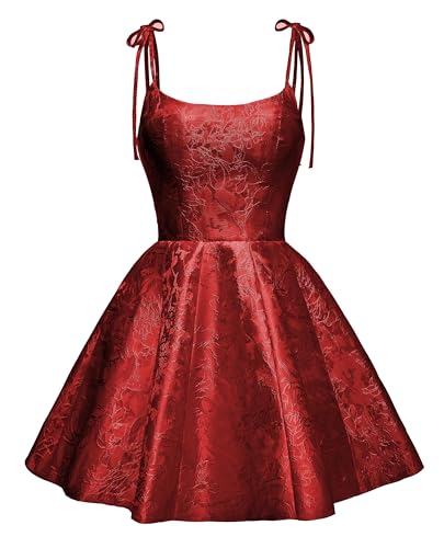 Fokissy Satin Homecoming Dresses 2025 Embroidery Short Prom Dress Spaghetti Strap Party Dress with Pockets