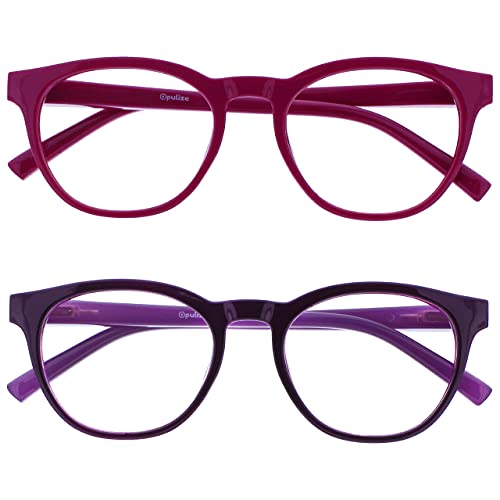 Image of OPULIZE BLU Blue Light Blocking Reading Glasses for Women Men, Cool Round Frame with Anti-Glare Computer and Gaming Eyewear, UV and Eyestrain Protection, Pink Purple +3.00 (Pack of 2)