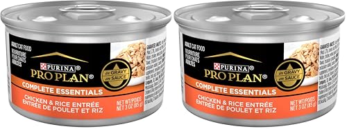 Purina Pro Plan High Protein Cat Food Complete Essentials Wet Gravy,Chicken and Rice Entree - 3 oz. Pull-Top Cans,(Pack of 48)