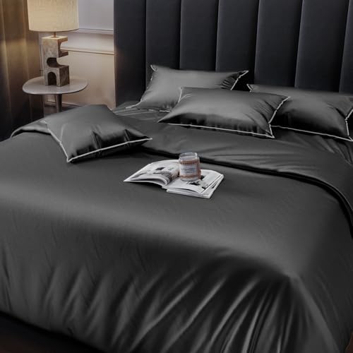 Image of Sassoon Catania Cotton Sateen Bedsheet - 400 TC, Super King Size (118 x 118) Inches, Premium Long Staple Cotton, Soft & Breathable, Fade Resistant - 1 Bedsheet with 2 Pillow Covers,Color- Stone