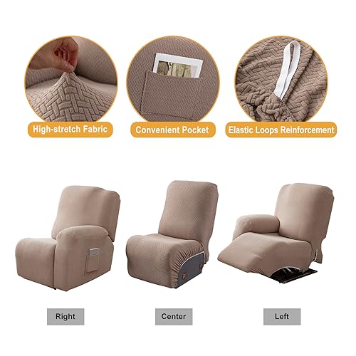 Image of Genina Recliner Cover Stretch Couch Covers, Sofa slipcover for Reclining Couch Thick Jacquard Furniture Protector Washable (Taupe, 3 Seat)