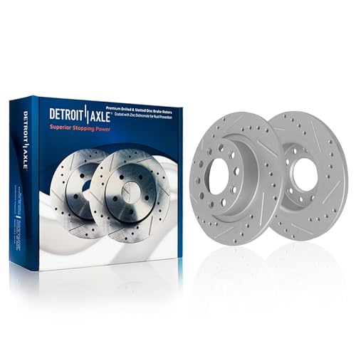 Image of Detroit Axle - 10pc Brake Kit for 2013-2016 Dodge Dart, Drilled and Slotted Disc Rotors 2014-15 Ceramic Brakes Pads with Hardware Replacement : 12.00 inch Front 10.39 inch Rear Rotor