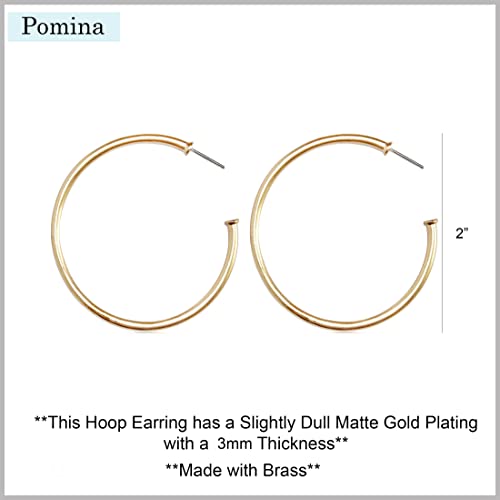 POMINA Classic Gold Hoop Earrings for Women Basic Trendy Tubular Open Round Matte Gold Silver Hoops, 2 Inches (Gold) - Image 6
