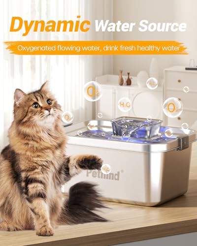 Dog Water Fountain for Large Dogs 2Gal/264oz, Stainless Steel Dog & Cat Water Fountain, Dog Water Dispenser for Multi-Cats&Dogs, Inside 3 Replacement Filters, Super-Quiet Pump, Dishwashers Safe