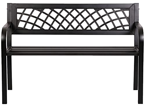 Garden Bench Bench Park Outdoor Bench For Patio Metal Bench Park Bench With Plastic Backrest Armrests Sturdy Steel Frame Furniture For Yard Porch Work Entryway，Black #TOP1