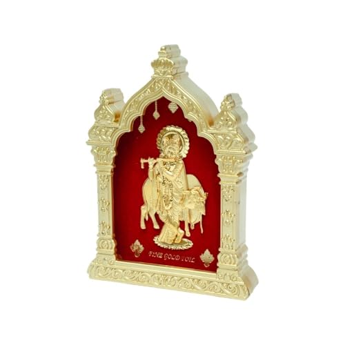 Image of EKA Temple Series Krishna with Cow Tabletop | Gold Foil | Krishna Showpiece for Home Temple, Pooja Room & Office Decor | Ideal Janmashtami, Housewarming & Spiritual Gift (9cm x 4cm x 11cm)