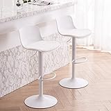 2X Moderno Taburetes de Bar, Ajustable en Altura y Giratorio en 360 Grados, Taburetes de Cocina Altos, con Respaldo Pequeño y Asiento Ligeramente Tapizado (Blanco)