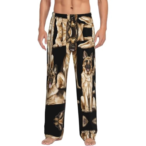 HKHLHLH Pyjamahose für Herren, Motiv: Deutscher Schäferhund, lange Pyjamahose für Herren, weiche Schlafhose mit Taschen, verstellbarer Kordelzug, Schwarz , L