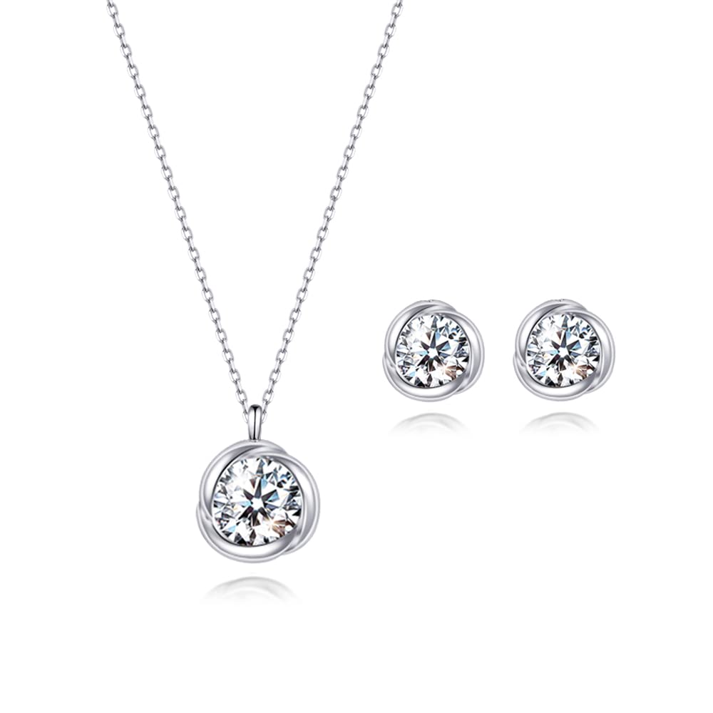 immobird Juegos de Joyas para Mujer, Conjunto Collar y Pendientes, Collares Mujer de Plata 925, con Circonia, Pendientes Mujer Plata, Joyas para Mujer Plata/Oro Rosa