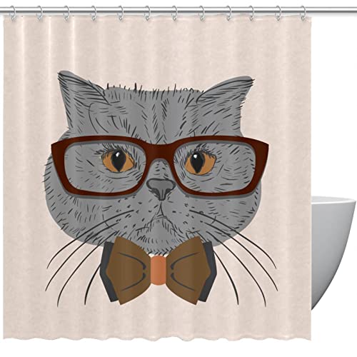 Rideau de douche imprimé chat lunettes rouges style pop art 152x183 - 2