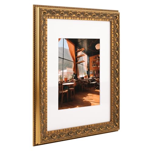 Image of Golden State Art, 9X12 Ornate Finish Photo Frame with White Mat for 6X8 Picture & Real Glass, Color: Bronze