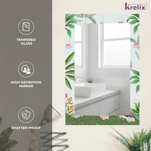 Image of KERLIX 12x18 Inch Rectangular Frameless Wall Mirror CNC Polished Decorative Digital Design Mirror for Bathroom, Makeup, Bedroom & Living Room