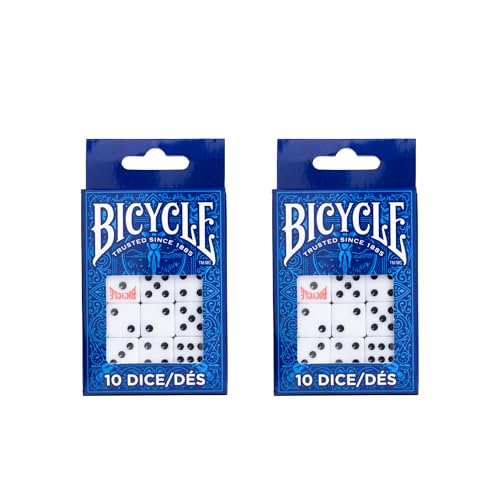 Image of Bicycle 20x Dice Set, 2X 10 Pack Six Sided D6 Dice, Standard Casino Game Classic White and Black Die, 20 Count, 16 mm