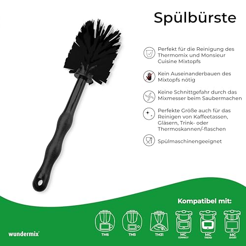 Wundermix - Mixtopf-Spülbürste für Thermomix (4er Set) • Reinigungsbürste für Mixtöpfe (z.B. vom Thermomix & Monsieur Cuisine) • Robuste Bürsten mit Nylon-Borsten • Spülbürsten Set