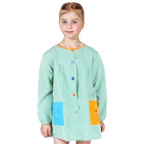 H HANSEL HOME Bata Escolar Infantil con Botones para 13-14 años, Babi Infantil Bata con dos Bolsillos Niño y Niña para Guarderia y Colegio - Verde, Talla 14(13-14 años)